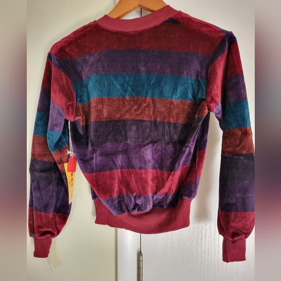 NWT Velour Striped V-neck Sweater Sz L - Picture 2 of 3